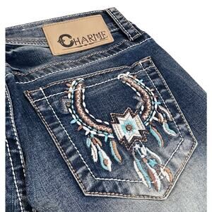 Charme by Grace in LA Jeans Womens Aztec Horseshoe Feather Bootcut Stretch Jeans
